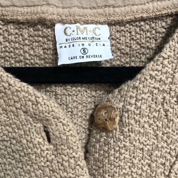 CMC Color Me Cotton Tan Buttoned Cardigan Popcorn Texture Women’s Size S - Picture 3 of 8